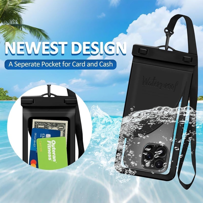 Vsagier Waterproof Phone Case, with Inside Card Bag, Waterproof Phone Pouch for iPhone, Cell Phone Dry Bag for Cruise Travel Vacation Accessories Large Phone Holder, 2 Pack-Black - Image 3